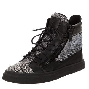 Giuseppe Zanotti Donna Leather Crystal Embellished High Top Sneakers Size 40